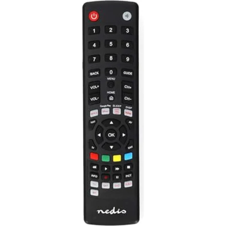 NEDIS Universal-Fernbedienung - Vorprogrammiert - 4 Geräte Disney + Button/Google Play Button/Netflix Button/YouTube Button - Infrarot - Schwarz