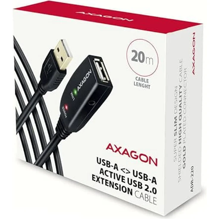 AXAGON ADR-220 aktives USB 2.0 Verlängerungskabel, USB-A Stecker/Buchse - 20m, Signalverstärkung, vergoldete Kontakte – Bild 2