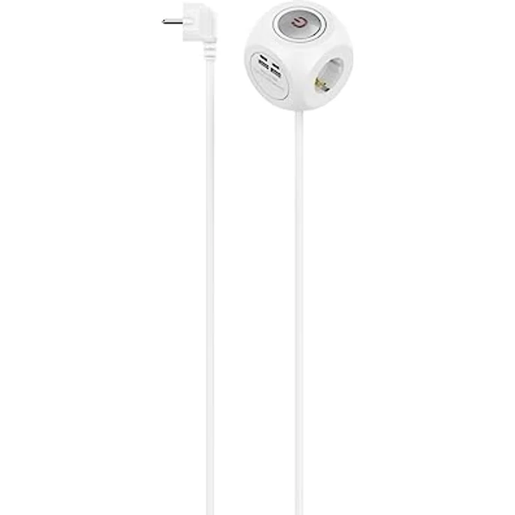 Steckdosenwürfel, 3-Fach, USB-C/A, 17 W, mit Schalter, 1,4 m, Weiß – Bild 1