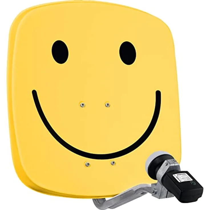 TechniSat DIGIDISH 45 – Satelliten-Schüssel für 1 Teilnehmer (45 cm kleine Sat Anlage - Komplettset mit Wandhalterung und Satfinder V/H-LNB) Smiley, gelb