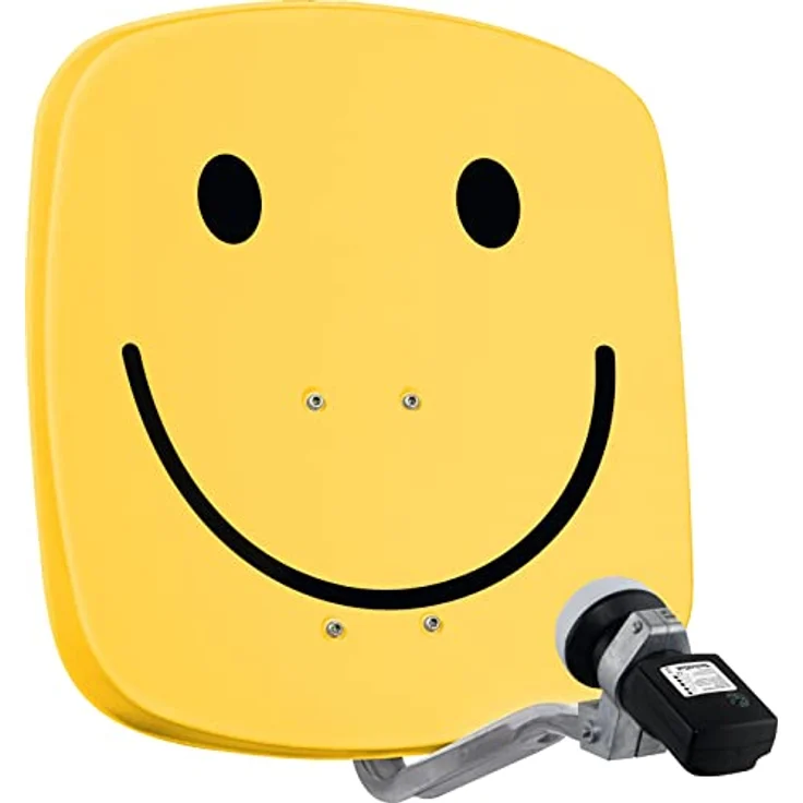 TechniSat DIGIDISH 45 – Satelliten-Schüssel für 1 Teilnehmer (45 cm kleine Sat Anlage - Komplettset mit Wandhalterung und Satfinder V/H-LNB) Smiley, gelb – Bild 1