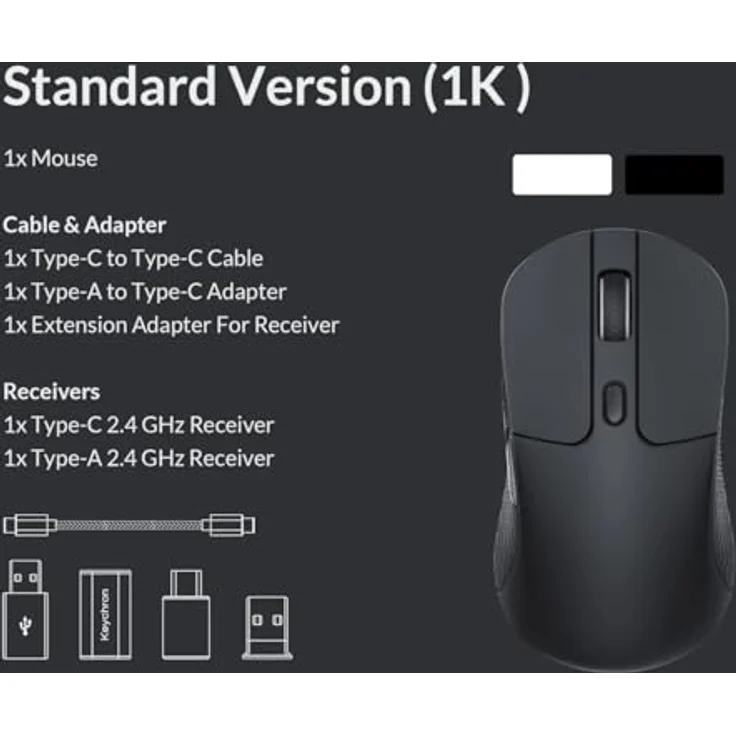 Keychron M3-A71 Kabellose Maus mit PixArt 3311 Sensor, 12.000 DPI, 95h Akku, Verbindung 2,4 GHz/Bluetooth/USB, ergonomisch, Schwarz – Bild 5