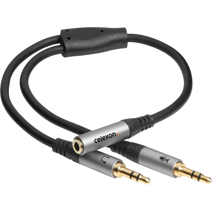 celexon 2x 3,5mm Stereo Klinke auf 3,5mm Stereo Klinke M/F Audioadapter, 0,25m, schwarz, 3-fach geschirmt mit vergoldeten Kontakten