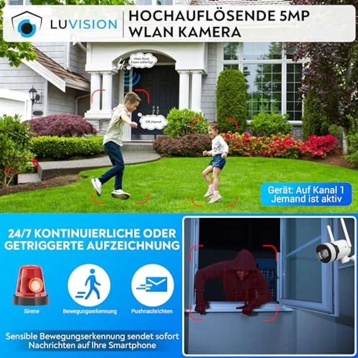 Überwachungskamera Set Aussen WLAN mit 12,5 ''Monitor 10CH Wireless NVR, 5X 5MP WiFi PTZ Kameras mit Farbe Nachtsicht, 2-Wege Audio, PC Fernanzeige, App & Mail, Alarm, Sirene – Bild 4