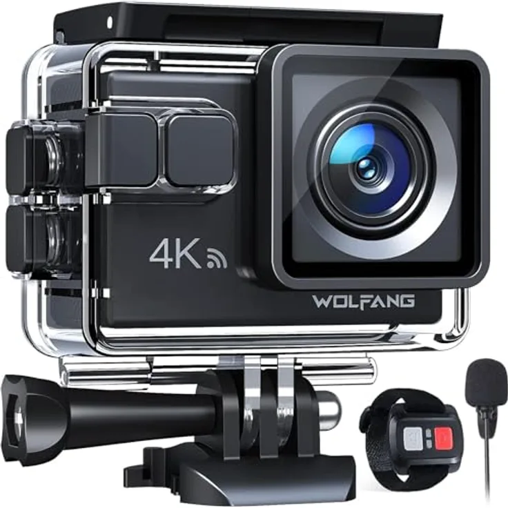 WOLFANG GA100 Action Cam, 4K Video 30FPS, 20MP Fotos, wasserdicht bis 40m, WiFi, EIS Bildstabilisierung
