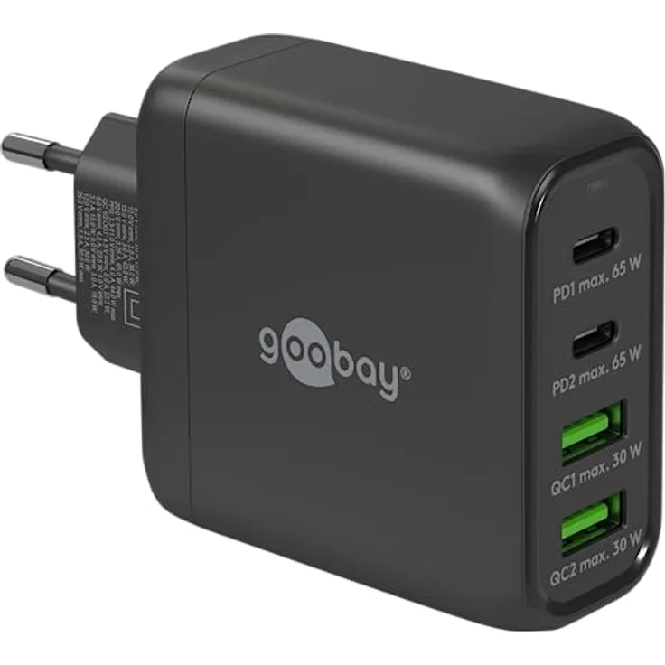 goobay 64817 USB C PD 4-Fach Multiport Schnellladegerät (68W) / 2X USB A 2X USB C Eingang/Power Delivery/Netzteil für Ladekabel vom iPhone und Anderen Handys/Handy Ladegerät/schwarz