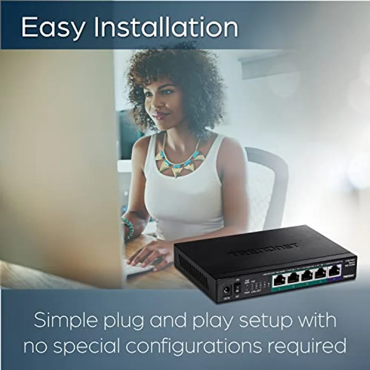 TRENDnet TPE-TG350 5-Port Unmanaged 2.5G PoE+ Switch, Lüfterlos, Kompaktes Desktop-Design, Metallgehäuse, 2.5GBASE-T Ports, IEEE 802.3bz, 55W PoE Budget, Schwarz – Bild 3