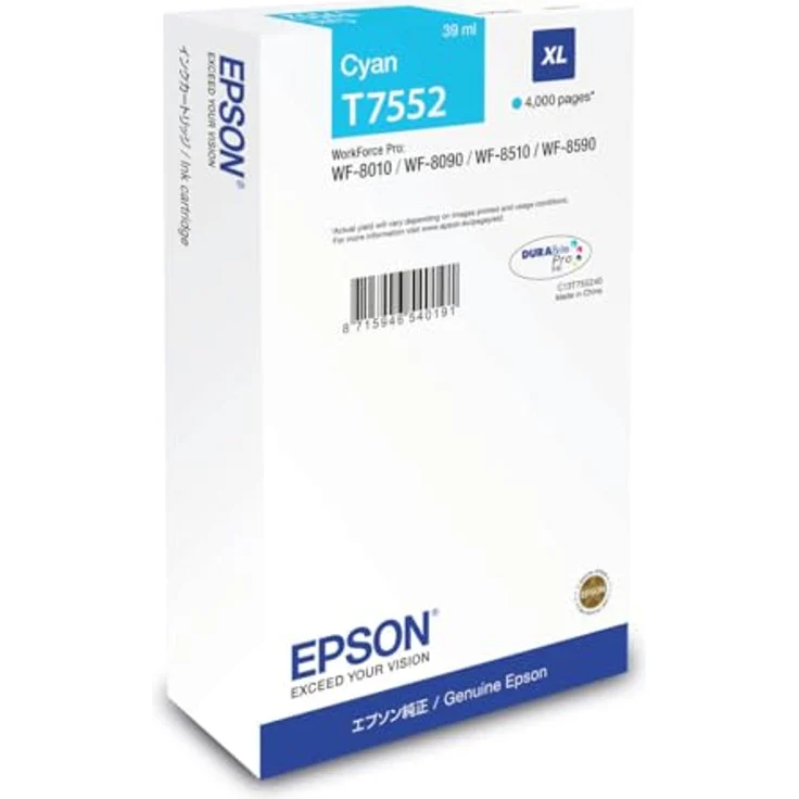 Epson Tintenpatrone C13T75524N T7552, cyan, 4.000 Seiten, 39 ml Originalzubehör – Bild 1