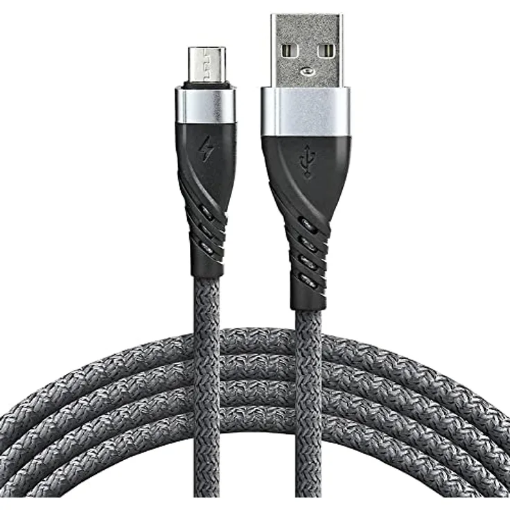 everActive USB - Micro-USB Geflechtkabel Kabel, mit Schnellladeunterstützung bis zu 2.4A, 100 cm lang, grau, Modell: CBB-1MG