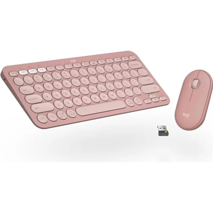 Logitech Pebble 2 Combo, kabellose Tastatur und Maus, leise und mobil, anpassbar, Logi Bolt, Bluetooth, Easy-Switch für Windows, macOS, iPadOS, Chrome, Deutsches QWERTZ-Layout, Rosa – Bild 1