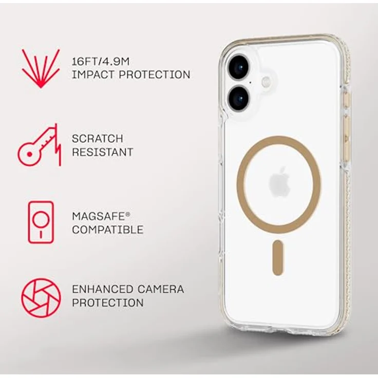 Evo Tech21 EvoCrystal Cover für iPhone 16 Plus, MagSafe-kompatibel, Fallschutz bis 4,9 m, transparent-gold – Bild 4