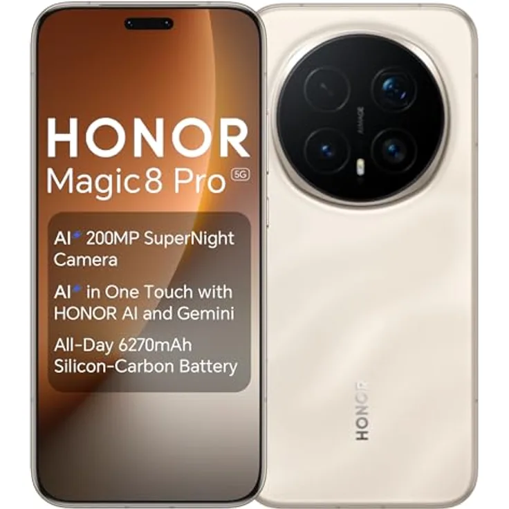 HONOR Magic 8 Pro, Smartphone mit 512 GB Speicher, 200 MP Kamera und Dual SIM, Sunrise Gold