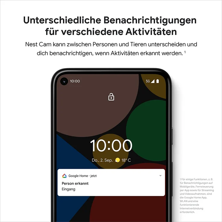 Google Nest Cam, Indoor, mit Kabel, Überwachungskamera für zu Hause - Intelligente Überwachungskamera, Schnee, GJQ9T, Snow, 1 Stück (GA01998-DE) – Bild 6