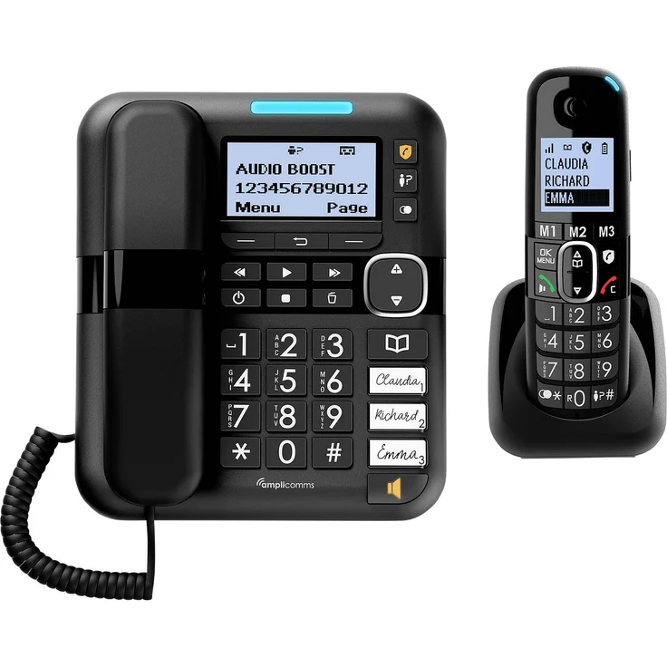 Amplicomms BigTel 1580 Combo EU Schnurgebundenes Seniorentelefon, Freisprechen, für Hörgeräte kompatibel, Wahlwiederholung, schwarz (ATL1423372) – Bild 1