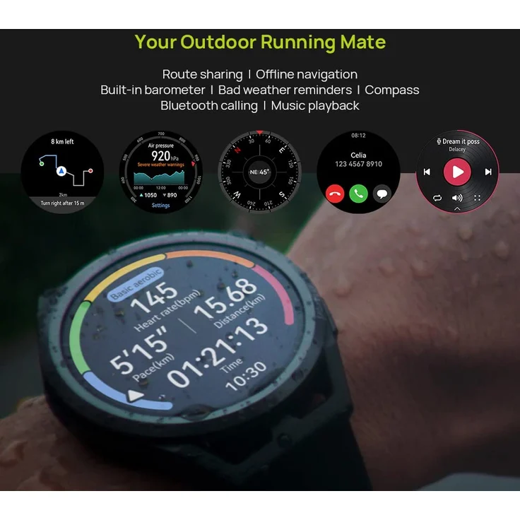 Huawei Watch GT Runner Smartwatch GPS, Unisex, 46mm, Keramikgehäuse, Kunststoffarmband, Grau/Gelb – Bild 10