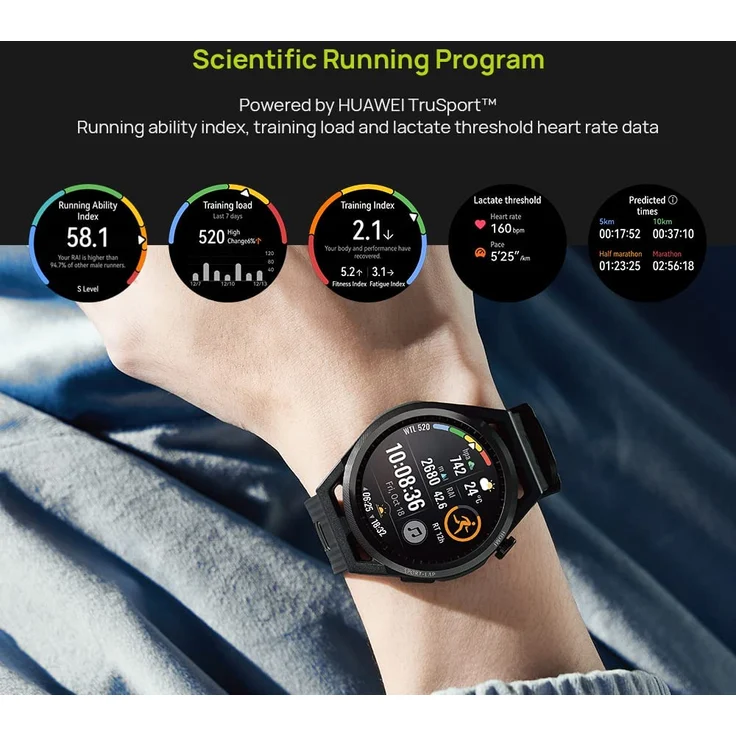 Huawei Watch GT Runner Smartwatch GPS, Unisex, 46mm, Keramikgehäuse, Kunststoffarmband, Grau/Gelb – Bild 8