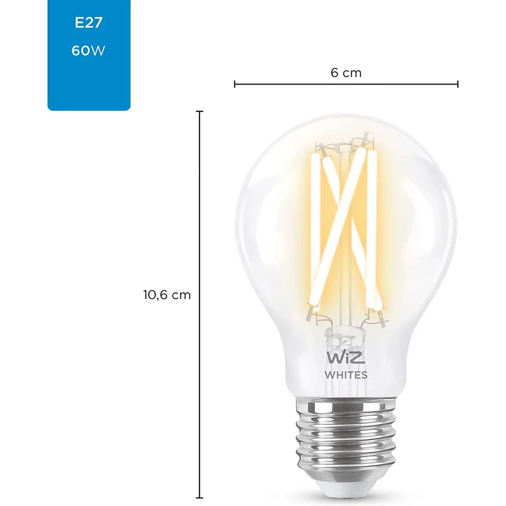 WiZ WiFi-LED-Glühlampe, dimmbar, Weiß, A60, 60 W, E27, 2700-6500 K, 6,7 W (entspricht 60 W) – Bild 4