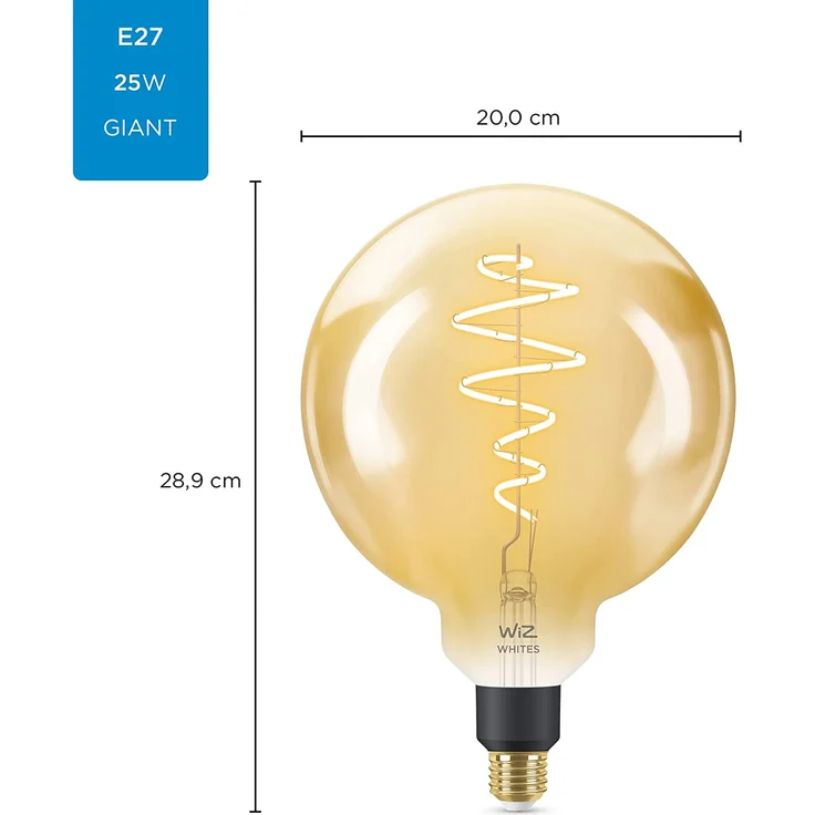 WiZ Smarte Tunable White Amber Glass LED Lampe, E27 Globeform, 25 W, Vintage-Design, warmweißes bis kaltweißes Licht, steuerbar über WiZ App oder WiZ Click (929003018101) – Bild 4