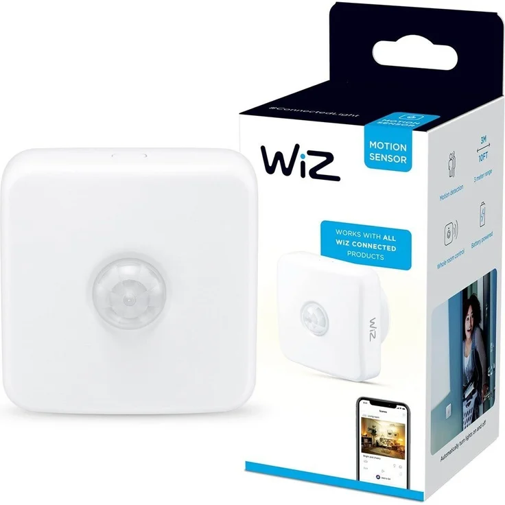 WiZ Smarter Bewegungssensor, 3 m Reichweite, Steuerung aller WiZ Lampen und Leuchten, inkl. Batterien, weiß (929002422302) – Bild 1