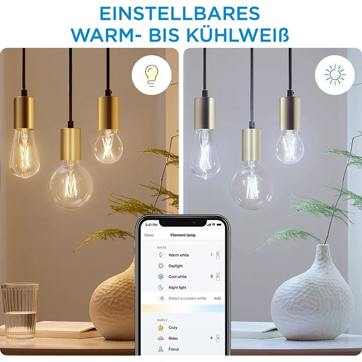 WiZ LED-Leuchtmittel, dimmbar, G95, 60 W, E27, warmweiß, 2700 - 6500 K, 6,7 W (entspricht 60 W) – Bild 6