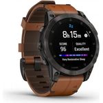Garmin epix 2 SAPPHIRE Smartwatch GPS, Unisex, 47mm, Polymergehäuse mit Rückseite aus Titan, Lederarmband, Schwarz/Schiefergrau (010-02582-30)