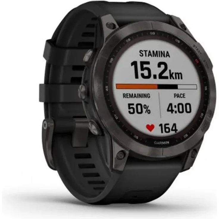 Garmin fenix 7 Sapphire Solar Smartwatch GPS, Unisex, 47mm, Titangehäuse, Silikonarmband, Schiefergrau/Schwarz (010-02540-21) – Bild 1