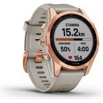 Garmin Fenix 7S Solar Smartwatch GPS, Unisex, 42mm, Polymergehäuse, Silikonarmband, Rosegold/Beige (010-02539-11)