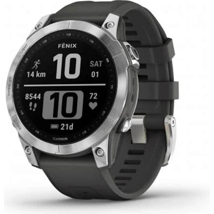 Garmin Fenix 7 Smartwatch GPS, Unisex, 47mm, Polymergehäuse, Silikonarmband, Silber/Grafitgrau (010-02540-01) – Bild 1