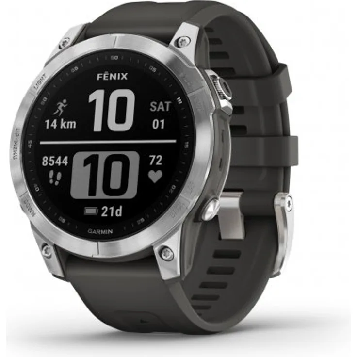 Garmin Fenix 7 Smartwatch GPS, Unisex, 47mm, Polymergehäuse, Silikonarmband, Silber/Grafitgrau (010-02540-01)