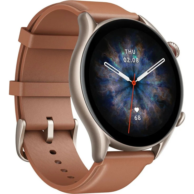 Amazfit GTR 3 Smartwatch Unisex, 46mm, Aluminiumgehäuse, Lederarmband, Brown Leather – Bild 1