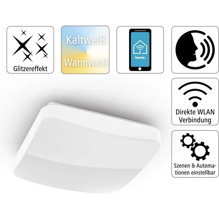 Hama LED Deckenleuchte, dimmbar per App- und Sprachsteuerung, WLAN Lampe Amazon Alexa/Google Home kompatibel, Deckenlampe für Schlafzimmer, Kinderzimmer, Wohnzimmer, kein Hub/Gateway benötigt, 27 cm – Bild 2