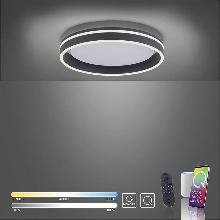 Paul Neuhaus Q-Vito 8414-13 LED Deckenleuchte, Amazon Alexa kompatibel Smart Home, dimmbar per Fernbedienung, warmweiß - kaltweiß, Ringform, anthrazit – Bild 3