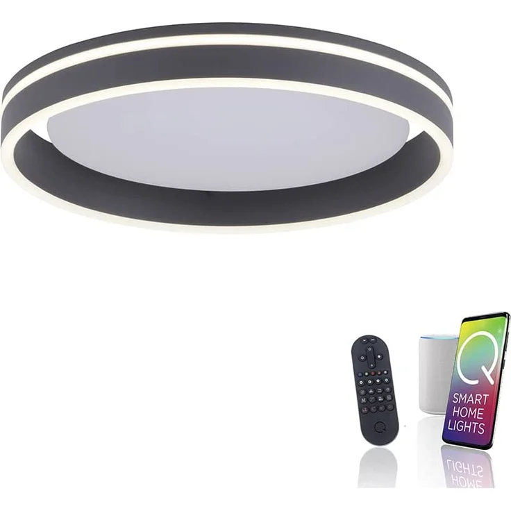 Paul Neuhaus Q-Vito 8414-13 LED Deckenleuchte, Amazon Alexa kompatibel Smart Home, dimmbar per Fernbedienung, warmweiß - kaltweiß, Ringform, anthrazit – Bild 1