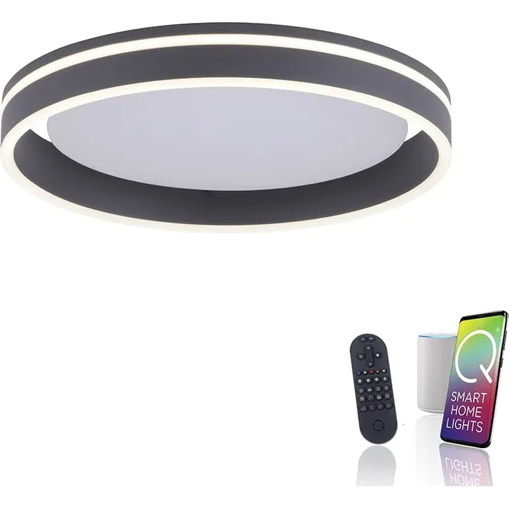 Paul Neuhaus Q-Vito 8414-13 LED Deckenleuchte, Amazon Alexa kompatibel Smart Home, dimmbar per Fernbedienung, warmweiß - kaltweiß, Ringform, anthrazit