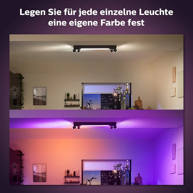 Philips Hue White & Color Ambiance LED 4-er Spotleuchte Centris, dimmbar, 16 Mio. Farben, steuerbar via App, kompatibel mit Amazon Alexa (Echo, Echo Dot), schwarz – Bild 3