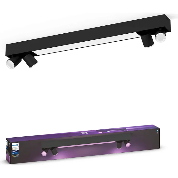 Philips Hue White & Color Ambiance LED 4-er Spotleuchte Centris, dimmbar, 16 Mio. Farben, steuerbar via App, kompatibel mit Amazon Alexa (Echo, Echo Dot), schwarz