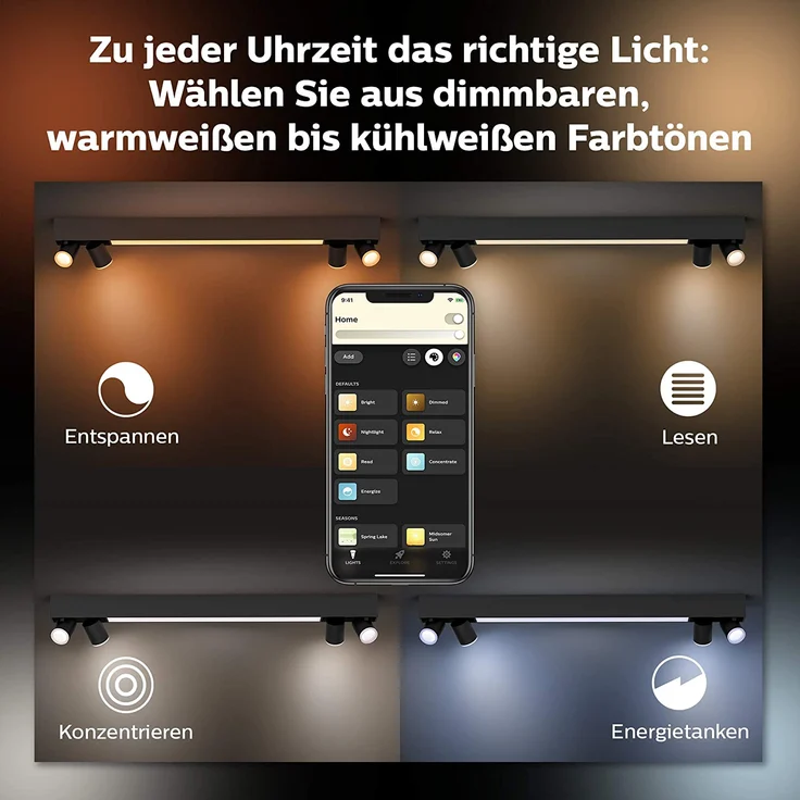 Philips Hue White & Color Ambiance LED 4-er Spotleuchte Centris, dimmbar, 16 Mio. Farben, steuerbar via App, kompatibel mit Amazon Alexa (Echo, Echo Dot), schwarz – Bild 5