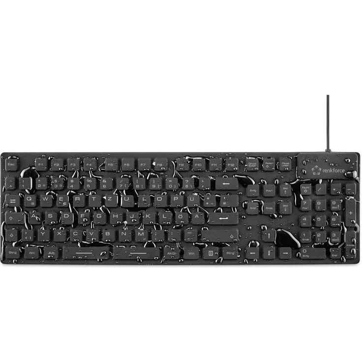 Renkforce RF-3561816 USB Tastatur QWERTZ Schwarz Silikonmembran vollversiegelt IP68