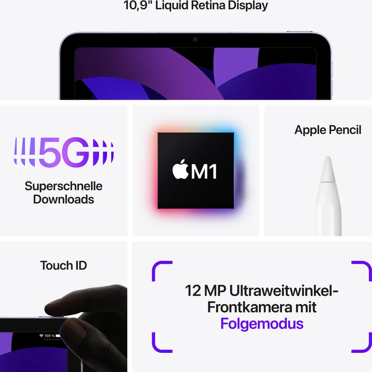 Apple iPad Air (2022) Quad-HD-Auflösung 10,9 Zoll, 5G-Tablet, Apple M1 Chip, 64 GB Speicher, iPadOS, Space Grey (MM6R3FD/A) – Bild 6