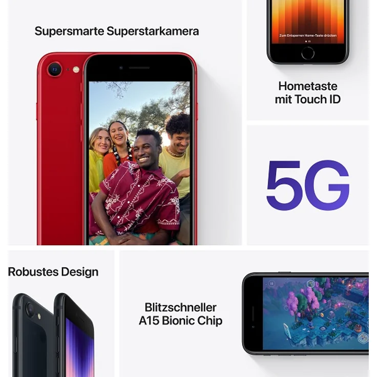 Apple iPhone SE 2022 5G (3. Generation) Smartphone 11,94cm (4,7 Zoll) IPS-Display, 128GB interner Speicher, 4GB RAM, iOS 15, Midnight (MMXJ3ZD/A) – Bild 9