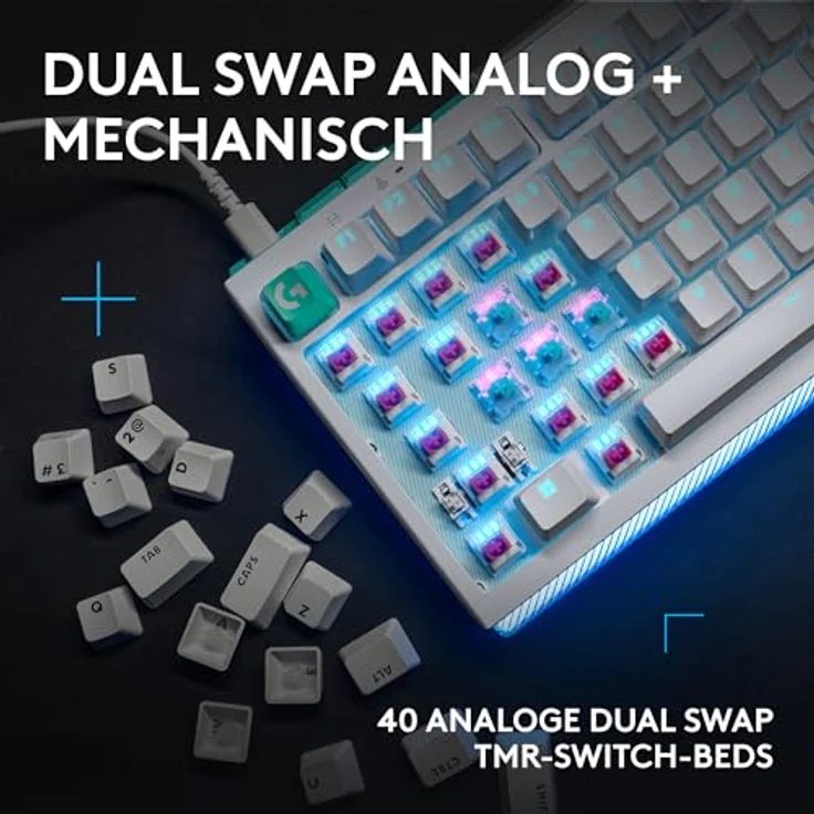 Logitech G G512 X 98 DUAL SWAP, Hot-Swappable TMR Analog/Mechanische Gaming-Tastatur, 8K-Abfragerate, LIGHTSYNC RGB, verkabelt, DEU QWERTZ - Weiß – Bild 2