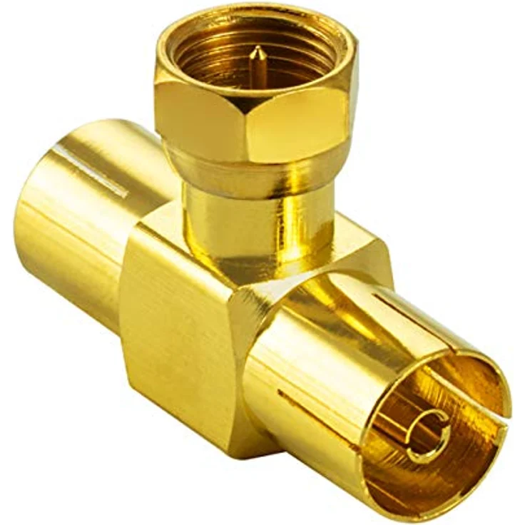 Poppstar 2X Sat TV Coax Adapter Verteiler T-Stück (1x F-Stecker auf 2X IEC Antennenbuchse) für Koaxialkabel Antennenkabel vergoldet – Bild 3