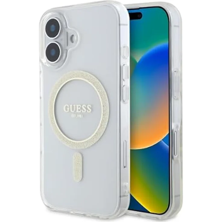 CG MOBILE Guess IML Glitter Circle, MagSafe kompatible Hülle für iPhone 16 Plus, transparent, TPU/PC Hartschale – Bild 1