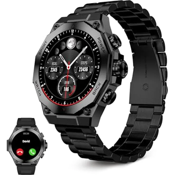 KSIX Titanium Smartwatch, 1,43 Zoll AMOLED-Display, Anruffunktion, wechselbare Armbänder, wasserdicht IP67