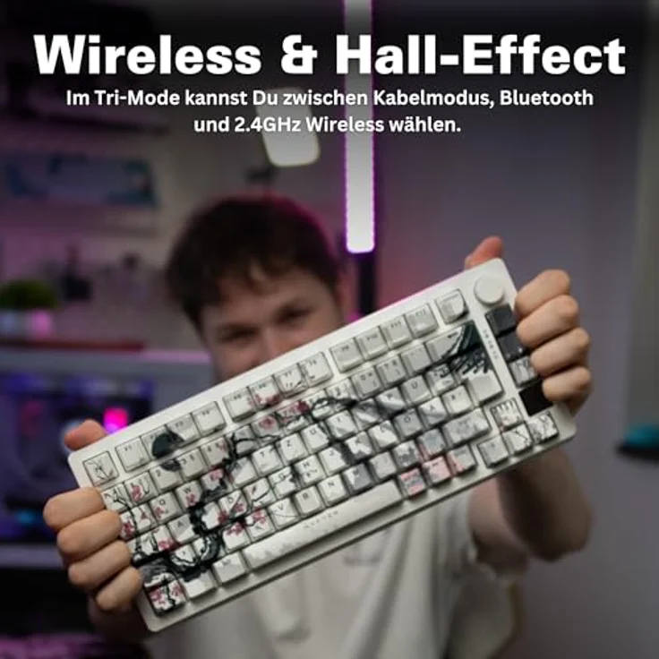 Nyfter Nyfboard HE Wireless 75% Gaming Keyboard, Hall-Effect Gateron KS-37C Switches, DE ISO QWERTZ, Hot-Swap, RGB, Schwarz, 2.4GHz/Bluetooth, PBT Keycaps, Media Knob, LED Display – Bild 4