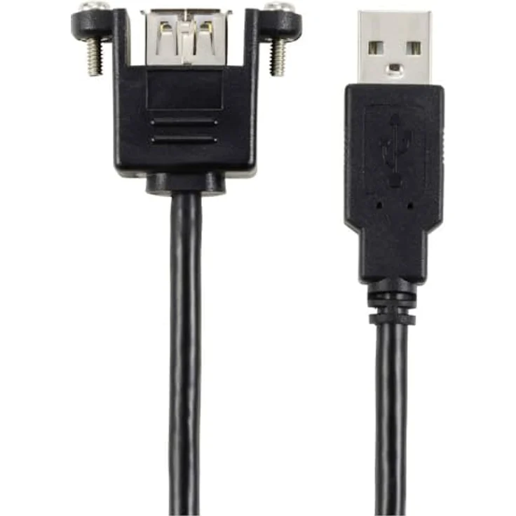 Renkforce USB-Kabel USB 2.0, USB-A Stecker auf USB-A Buchse, 0.25 m, Schwarz, schraubbar für versenkte Montage – Bild 2