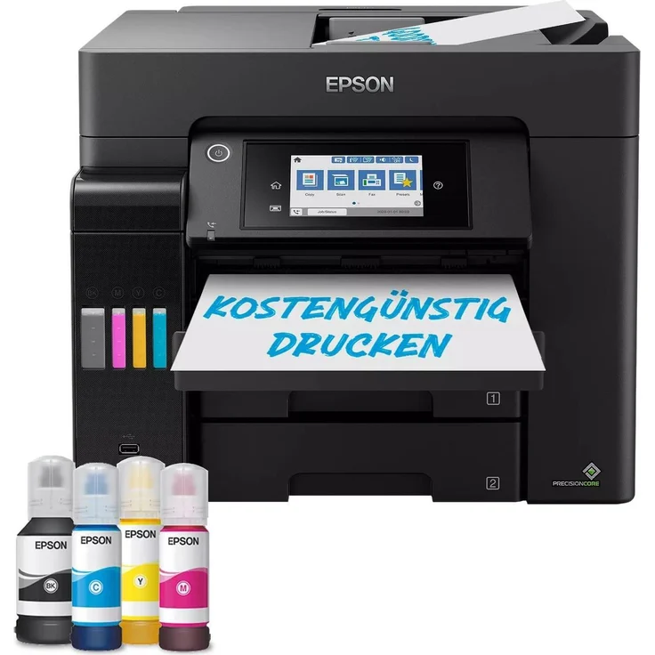 EPSON EcoTank ET-5855 Inkjet Colour Multifunction Printer 32ppm (C11CJ29406), Schwarz, Wireless, Duplex-Druck – Bild 1