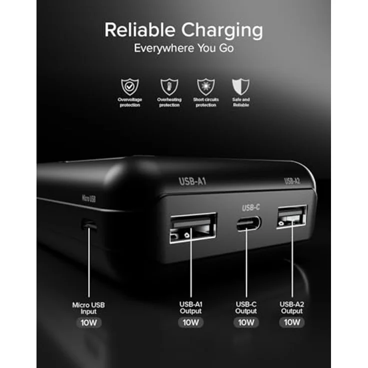 SBS Solar Ladegerät (10000 mAh, 10 W, 37 Wh), Powerbank, Schwarz – Bild 5