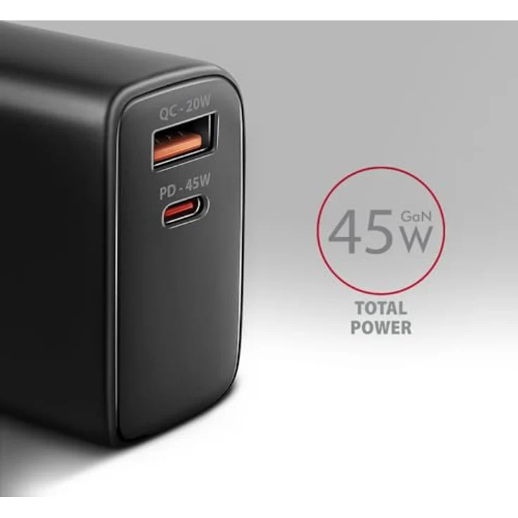 Axagon ACU-PQ45 GaN USB Ladegerät, 45 W mit 2x Ports (USB-A + USB-C), PD3.0, QC4+, Schwarz – Bild 2