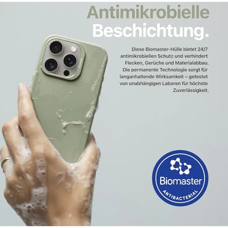 Decoded Silikon Hülle für iPhone 16 Pro Max, Antimikrobielles Material, MagSafe-kompatibel, Premium Soft-Touch, Metall Kameraschutz, Jade Grün – Bild 2